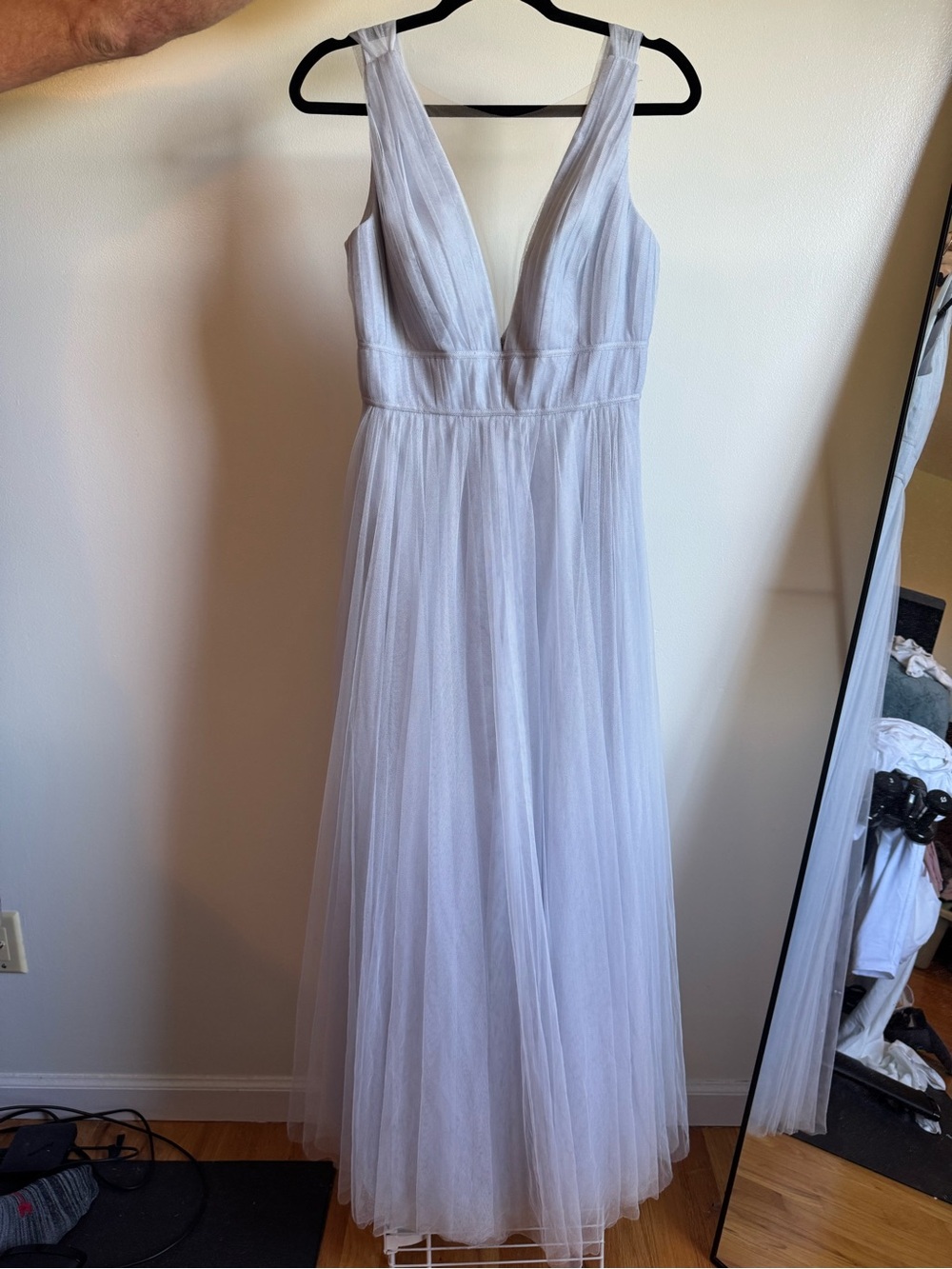 Jenny Yoo Light Blue V-Neck Tulle Maxi Dress